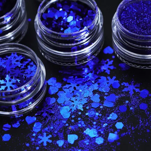 Miniatura 3 de Lentejuelas artísticas de uñas navideñas, copos de nieve azul holográficos, redondos, mariposa, corazón, copos de purpurina para decoración
