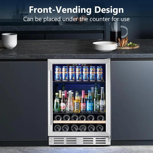 Miniatura 4 de Refrigerador de bebidas y vino de 24 pulgadas integrado o independiente, capacidad para 120 latas y 16 botellas, enfriador de vino