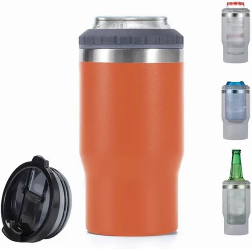 Miniatura 6 de Enfriador de latas de acero inoxidable de 14 oz, 4 en 1, con aislante para botellas de cerveza de 12 oz, con 2 tapas, enfriador térmico aislado