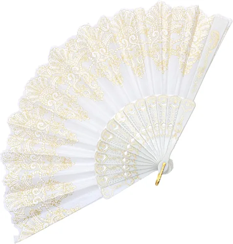 EOSAU Abanico Plegable Chino de Mano Abanicos de Mano para Mujeres Plegables en Cantidad para Fiesta Boda Iglesia Baile (Blanco)