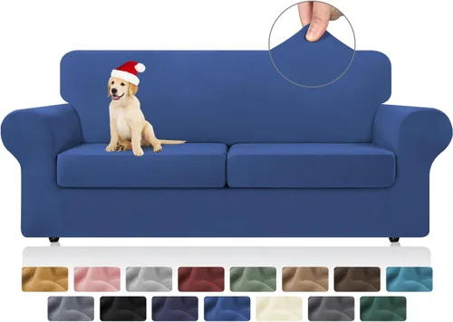 Miniatura 11 de KEKUOU 4 piezas de fundas elásticas para sofá de 3 cojines, fundas para sofá para mascotas, fundas para sofá lavables, suaves y elásticas, protector
