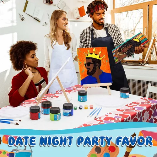 Miniatura 6 de Yeaqee Kit de 13 piezas de pintura y sorbo para adultos, lienzo elástico, para citas, noche, San Valentín, suministros de pintura, juego de pintura