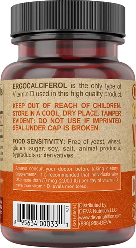 Miniatura 4 de DEVA Vitamina D2 vegana 60 mcg 2400 UI, suplemento de ergocalciferol sin ingredientes animales, 90 tabletas (paquete de 2)