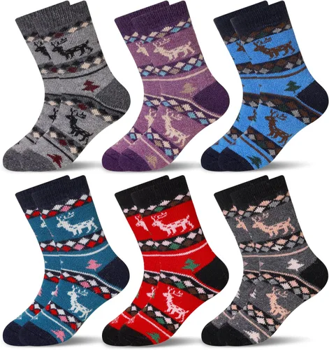 Miniatura 91 de Eocom 6 pares de calcetines de invierno cálidos de lana para niños y niñas