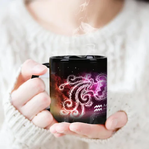 Miniatura 5 de Taza de Constelación de Acuario que Cambia con el Calor de 11 oz, Taza de Café de Horóscopo de Acuario, Taza de Cerámica que Cambia de Color, Regalo