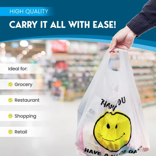 Popular Shop Stop Bolsas plásticas para compras/llevar de cara sonriente feliz grande 350 unids - Bolsas de tienda al por menor de agradecimiento