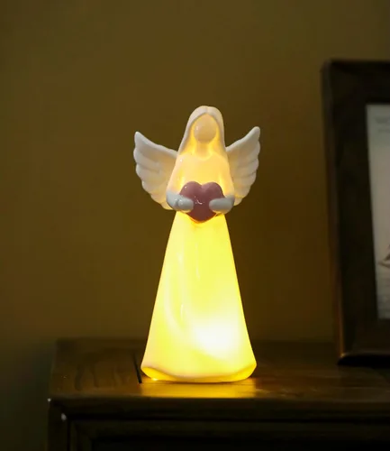 Miniatura 8 de ADAVAS.Y&G Luz nocturna de ángel, regalo cristiano para mujeres, figura de ángel de porcelana con cálido brillo LED, oración y regalo de comodidad