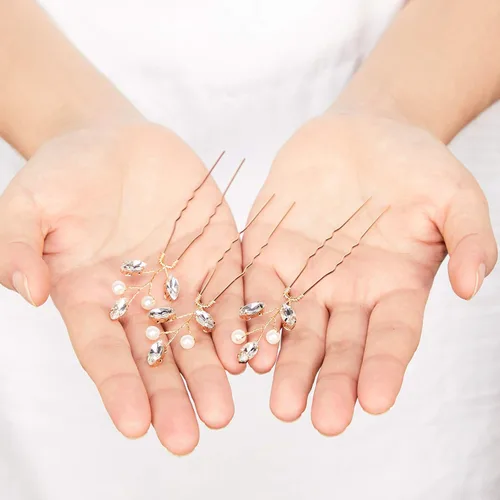 Miniatura 3 de Syhood 6 horquillas para el pelo de novia de cristal de perlas con diamantes de imitación, horquillas para el pelo de boda, accesorios de graduación