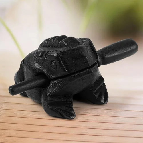 Miniatura 5 de Rana de madera de 8.89 cm Guiro Rasp Instrumento - Bloque de tono de percusión musical artesanal (Negro)