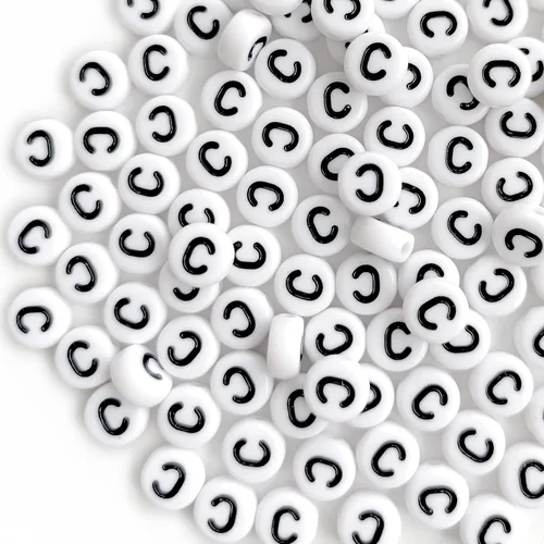 Miniatura 4 de 100 cuentas de letras acrílicas del alfabeto para hacer joyas, cuentas redondas blancas de la letra C para hacer pulseras, collares de bricolaje
