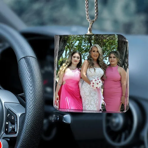 Miniatura 3 de Adorno colgante de cristal diáfano personalizado para espejo retrovisor de automóvil con foto, adorno personalizado para automóvil, decoración