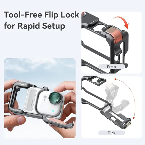Miniatura 5 de Jaula de Marco de Aluminio con Funda de Silicona para Lente para Insta360 GO Ultra, Carcasa Protectora Metálica Duradera con Montura de Zapato Frío