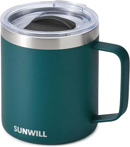 Miniatura 10 de SUNWILL - Taza de café de viaje con tapa, taza aislada con asa, taza de acero inoxidable de 14 oz para acampar, oficina, hogar, recubrimiento