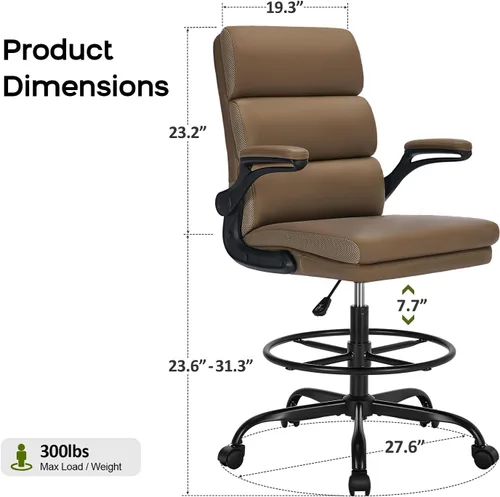 Miniatura 2 de Silla de Dibujo Silla de Oficina Alta con Reposabrazos Abatibles Acolchados Silla Ejecutiva Ergonómica de Computadora para Escritorio de Pie