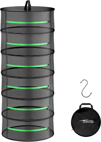 Miniatura 16 de iPower Red de secado plegable de malla para hierbas de 2 pies y 6 capas con cremalleras, anillo resistente para plantas hidropónicas, bolsa