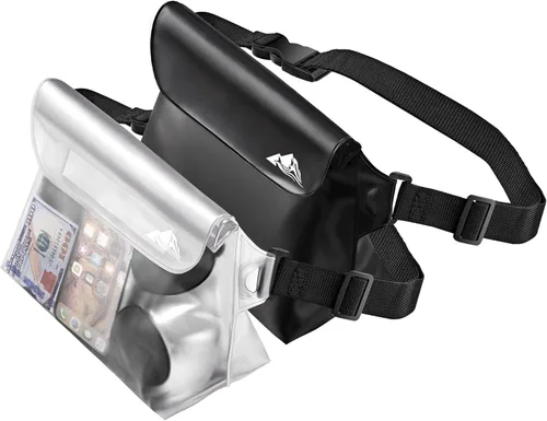 Miniatura 18 de HEETA Paquete de 2 bolsas impermeables con correa para la cintura, bolsa seca táctil con cinturón ajustable para teléfono, objetos de valor