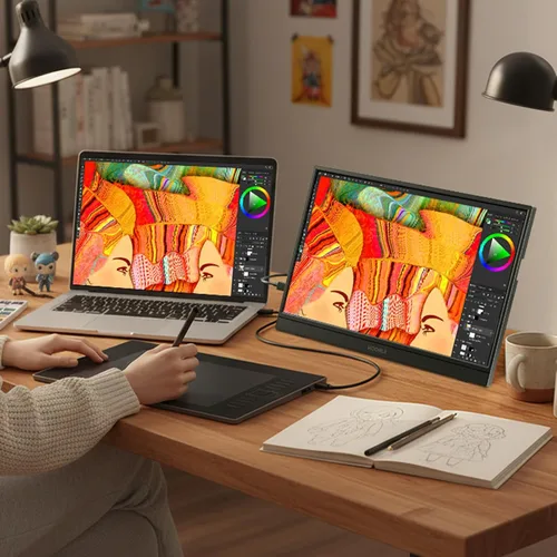 Miniatura 12 de KOORUI Monitor portátil de 15.6 pulgadas FHD 1080P IPS, segunda pantalla para viajes y oficina, monitor de juegos USB-C HDMI con soporte y altavoces