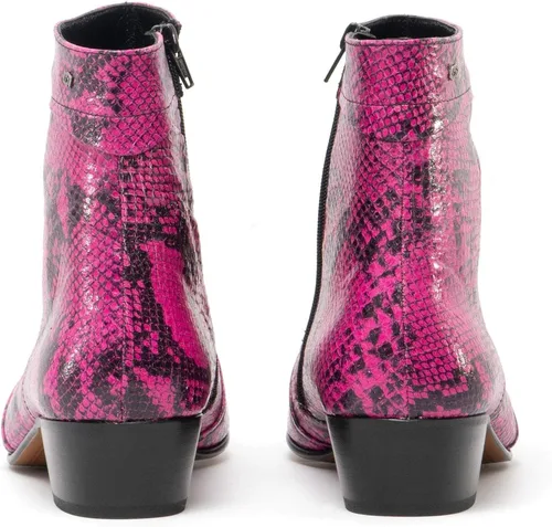 Miniatura 5 de Club Cubano EMMANUEL Botas de tacón cubano de piel con estampado de serpiente para hombre color magenta neón