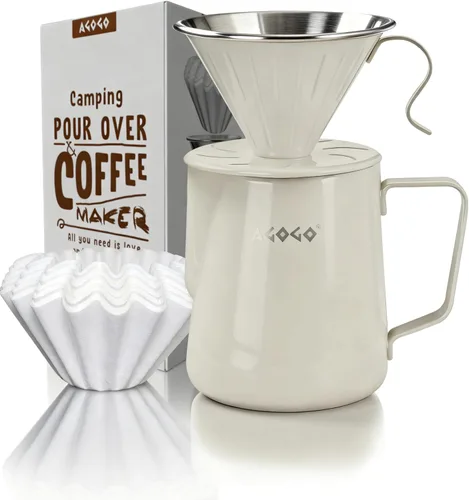 Miniatura 10 de AGOGO Cafetera portátil de goteo V60 - Juego fácil de limpieza compacto gotero de acero inoxidable 304 para acampar y 50 filtros de papel y paño