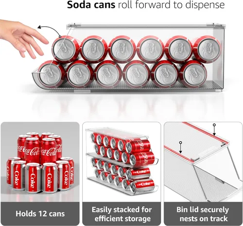 Miniatura 6 de Sorbus Organizador de latas de soda para refrigerador y soporte para huevos para refrigerador, 1 dispensador apilable para latas con capacidad
