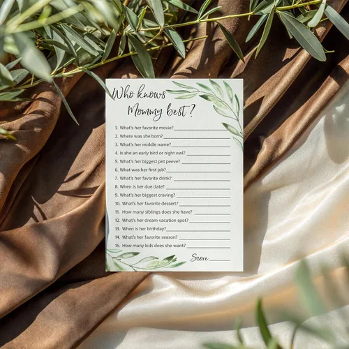 Miniatura 4 de GREENERY Baby Shower Games Who Knows Mommy Best – Paquete de 25 – Género NEUTRAL Baby Shower Juego Nuevo Parejas Coed Reveal Divertido Juego