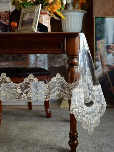 Miniatura 3 de Dimatic Mantel impermeable de plástico transparente, mantel redondo de vinilo PVC con encaje de macramé, a prueba de derrames de aceite, cubierta