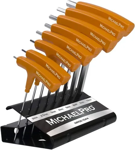 MichaelPro MP001044 - Juego de llaves Allen de extremo de bola con mango en T de 8 piezas, juego de llaves hexagonales métricas (0.079-0.394 Amarillo
