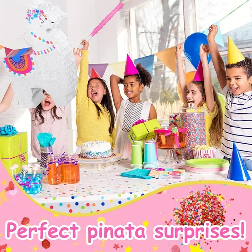 Miniatura 5 de Wettarn Fiesta de piñata de llama para suministros de fiesta mexicana, incluye palo de piñata y venda, confeti para celebraciones de cumpleaños