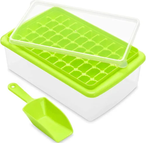 Miniatura 10 de Bandeja para cubitos de hielo con tapa y contenedor 55 – Moldes para cubitos de hielo para congelador, contenedor de hielo sin BPA, viene