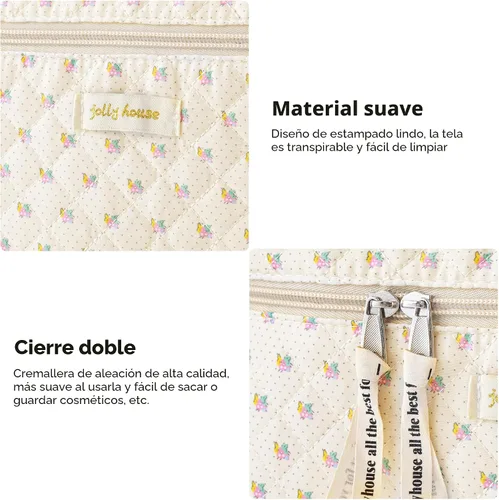 Miniatura 5 de HBselect Bolsa de maquillaje acolchada, 3 piezas de algodón grande, bolsa de maquillaje de viaje, bonita bolsa de maquillaje floral de coqueta