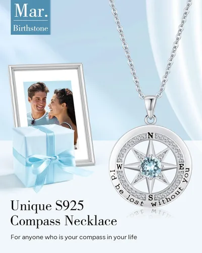 Miniatura 3 de S925 Necklace Gift for Wife Compass Jewelry Women Anniversary Sterling Silver Girlfriend Birthday Gifts for Her Valentines I'd be Lost without You