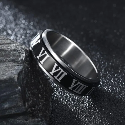 Miniatura 3 de HUXICUI 4-Pcs Wedding Band Ring Set for Men Womens Fidget Spinner Rings for Anxiety Stress Relief Black Engagement Ring Set