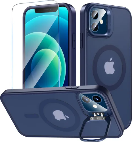 Fin2feel Funda Magnética para iPhone 12/iPhone 12 Pro con Protector de Pantalla, Compatible con MagSafe, Funda de Teléfono con Soporte Stash