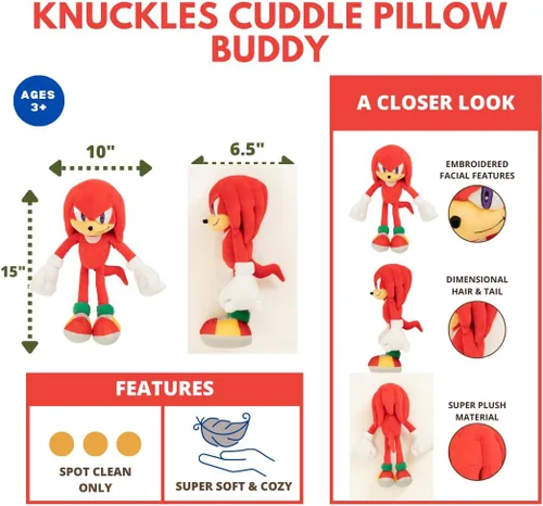 Miniatura 3 de Sonic The Hedgehog Anime Knuckles The Echidna - Almohada de peluche para niños, súper suave y acogedora, 18.50 pulgadas de alto, (producto oficial)