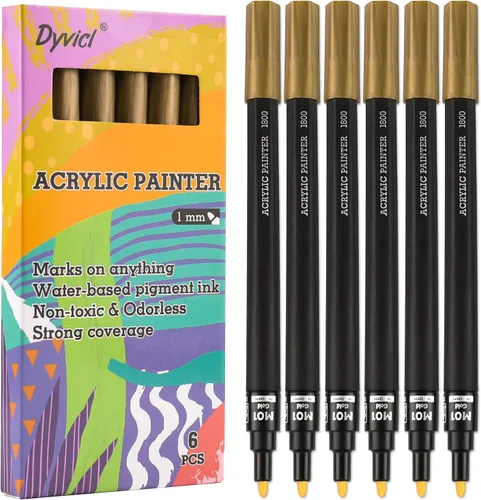 Miniatura 13 de Dyvicl Marcadores de pintura acrílica negra, bolígrafos de pintura de punta fina, marcadores acrílicos para pintura de roca, piedra, cerámica