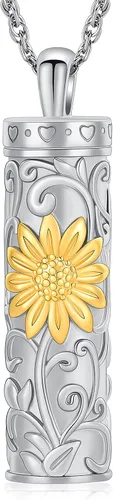 Miniatura 13 de Shajwo - Collar de urna cilíndrica para cenizas de girasol, joyería de cremación, colgante conmemorativo para seres queridos para hombres y mujeres