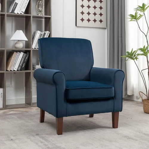 Miniatura 2 de Container Furniture Direct Sillón clásico con marco de madera de abedul y cómodos reposabrazos enrollados, sillones para sala de estar, dormitorio