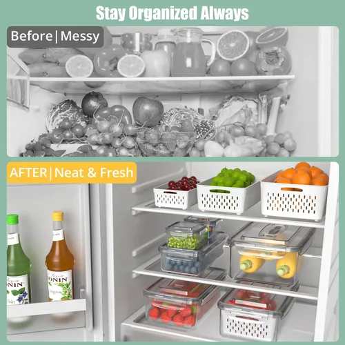 Miniatura 9 de 5 recipientes de almacenamiento de frutas para refrigerador con colador extraíble y tapa con asa, organizadores y almacenamiento de refrigerador