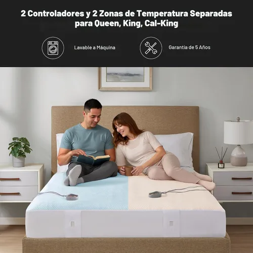 Miniatura 5 de Beautyrest Protector de colchón con calefacción King – Calentador de cama eléctrico fresco al tacto, funda para todas las estaciones, 5 niveles