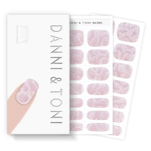 DANNI & TONI Tiras de uñas de gel semicuradas, color rosa champán, ojos de gato, 28 calcomanías de regalo para mujer | Aqua Ripple