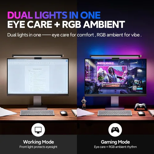 Miniatura 2 de LYMAX Barra de luz para monitor RGB, luz de monitor de computadora para cuidado de los ojos, 4 modos de retroiluminación ajustable, color y brillo