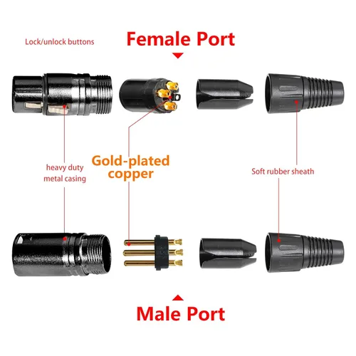 Miniatura 5 de Conectores XLR, 3 pines XLR macho y hembra con carcasa de metal y contactos de cobre chapado en oro, cable de micrófono, conector de audio