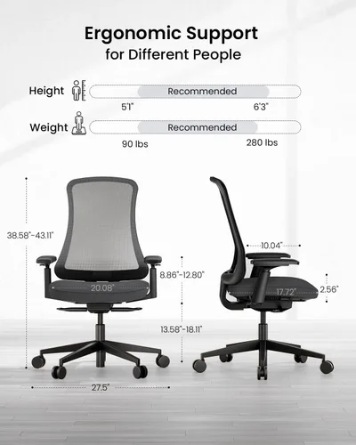 Miniatura 2 de ProtoArc Silla de oficina ergonómica – Silla de malla flexible para mujer, asiento deslizante de espuma, reclinable de 125°, sillas de escritorio