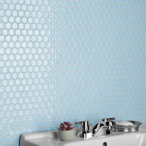 Miniatura 2 de Merola Tile Hudson - Azulejo de porcelana hexagonal para suelo y pared, 11-7/8 x 13-1/4 pulgadas, color azul cachemira