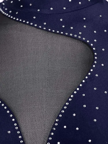 Miniatura 50 de iiniim Leotardo de malla para mujer, con diamantes de imitación, de malla, de manga larga, leotardos de gimnasia