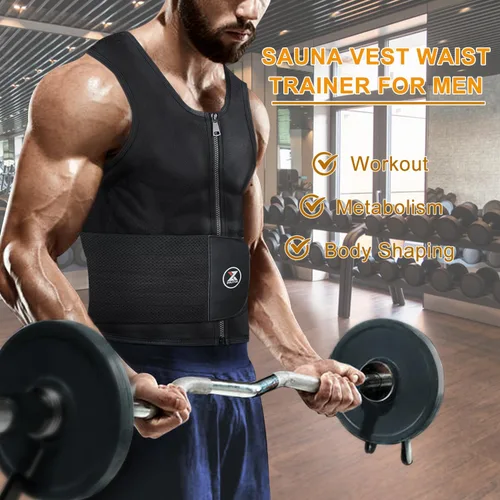 Miniatura 5 de Chaleco de sauna de sudor para hombre para entrenamiento de cintura, traje de sauna de sudor, chaleco de entrenamiento de neopreno con cremallera