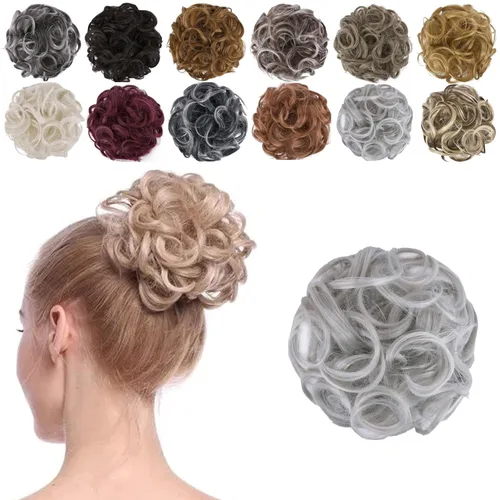 Miniatura 10 de Elaine Moño desordenado para mujer, cabello grueso y rizado, extensiones de cabello sintético ondulado, moño recogido, extensiones de cabello