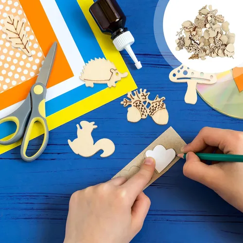 Miniatura 9 de NUOBESTY 50 piezas de recortes de madera de animales y plantas de 1.18 pulgadas sin terminar para manualidades adornos y decoraciones de fiesta