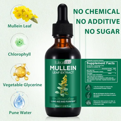 Miniatura 3 de Extracto de hoja de gordolobo para pulmones, gotas de gordolobo para los pulmones, apoyo al pulmón, función respiratoria para una respiración