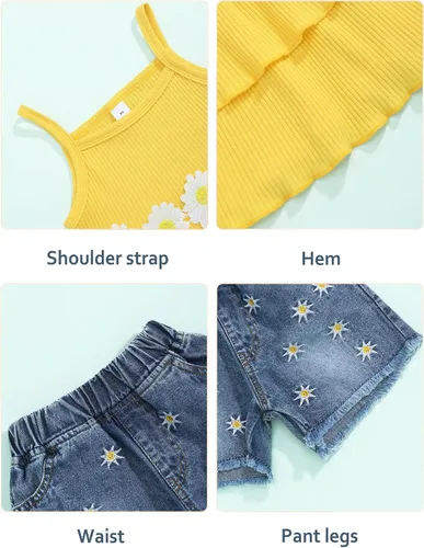 Miniatura 5 de Traje de verano de 2 piezas para niñas pequeñas, conjunto corto de girasol sin mangas